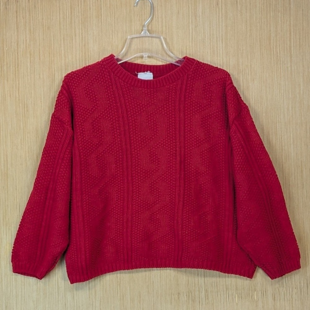 Bobbie Brooks Sweater Womens Large Red‎ Cable Knit Vtg 90s Retro Cozy Classic